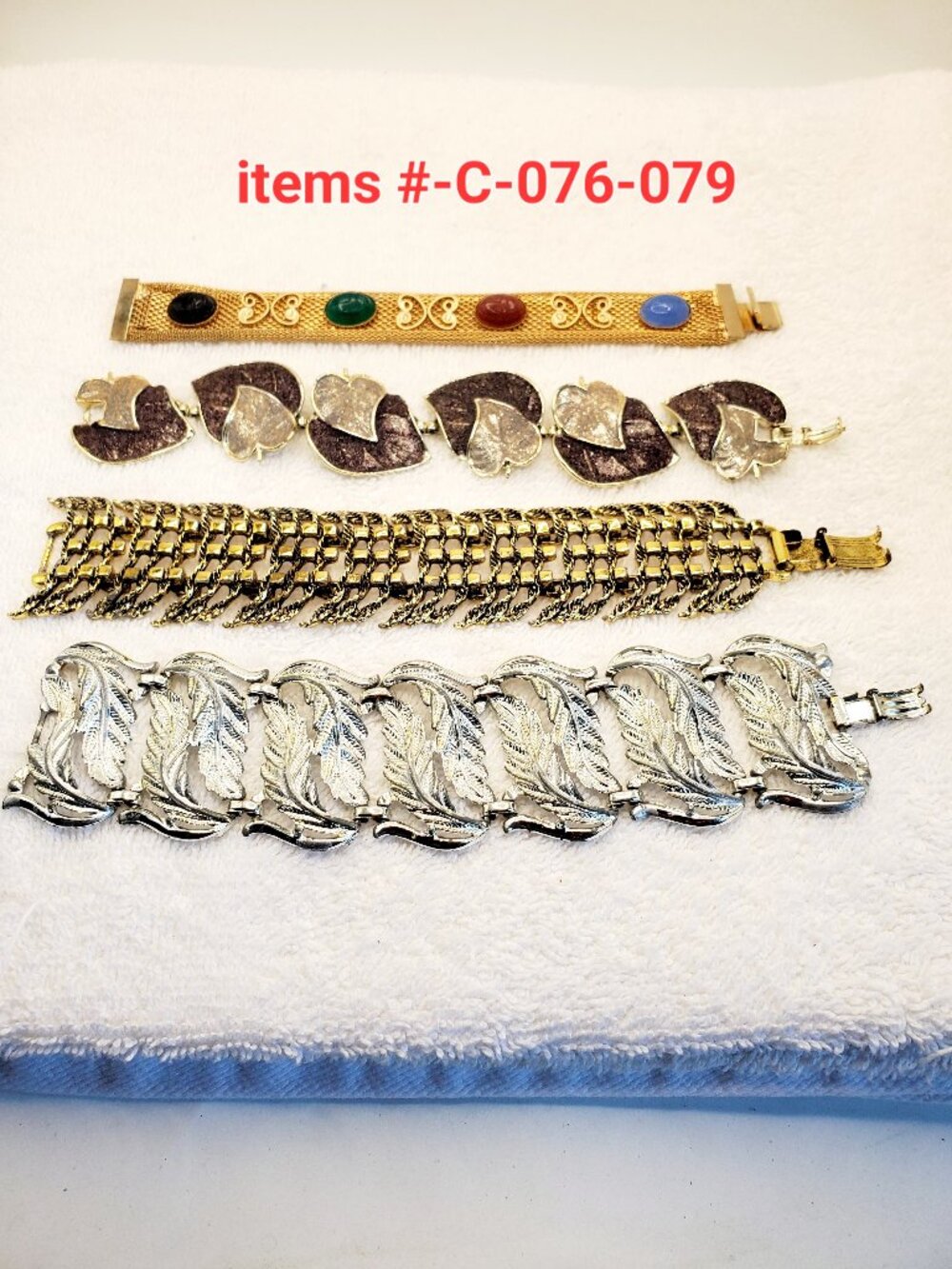 4 Vintage Bracelets, items # C-076-079. wt. 214 grams.